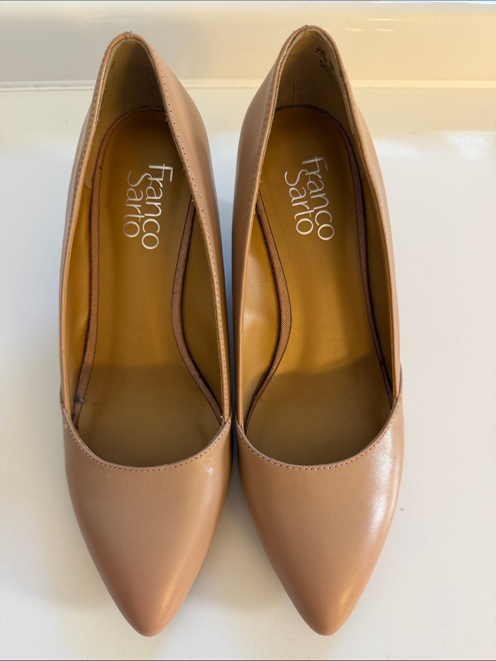 Franco Sarto Nude Pointed-Toe Leather Pumps